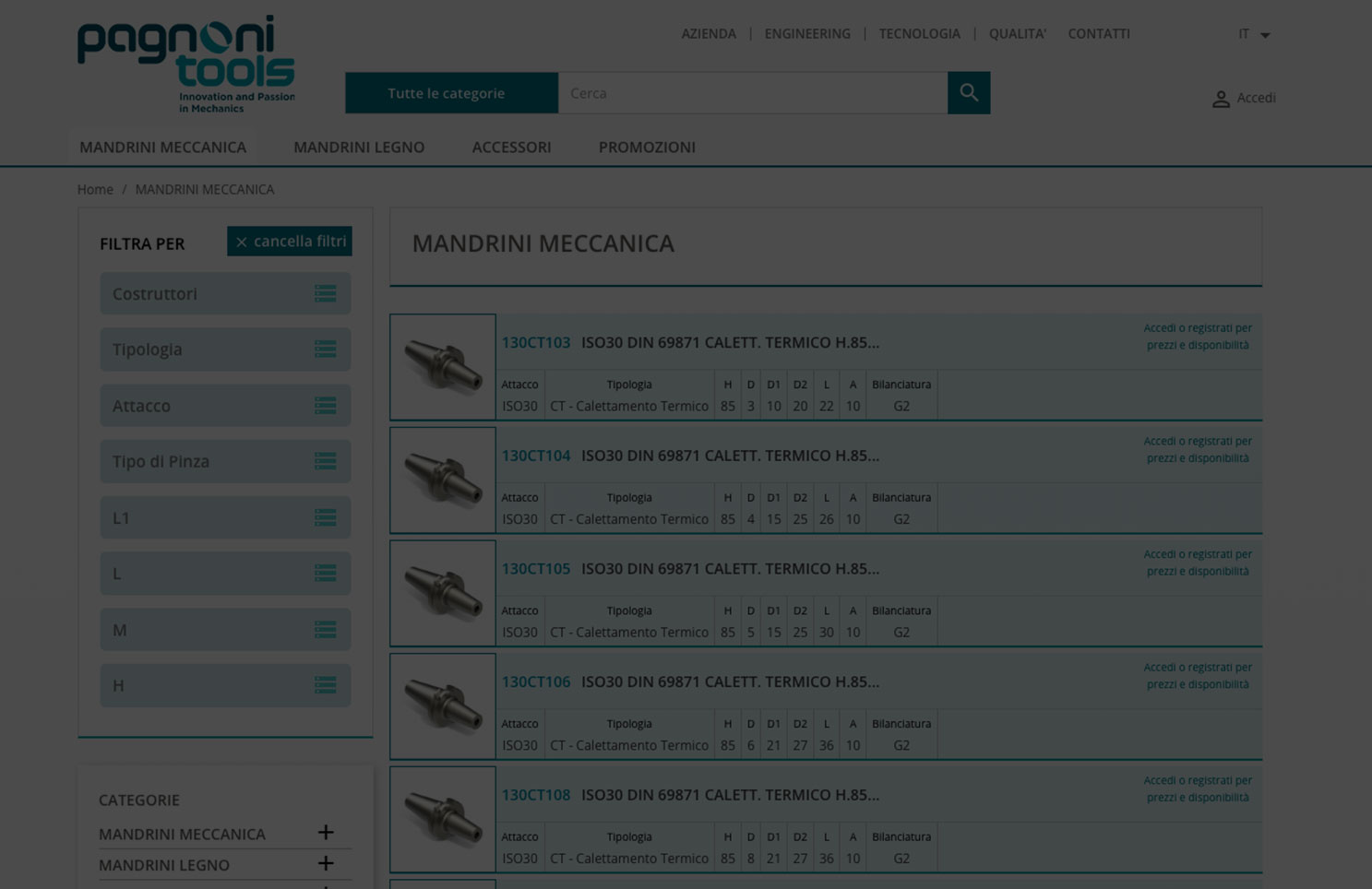 Ecommerce mandrini meccanica