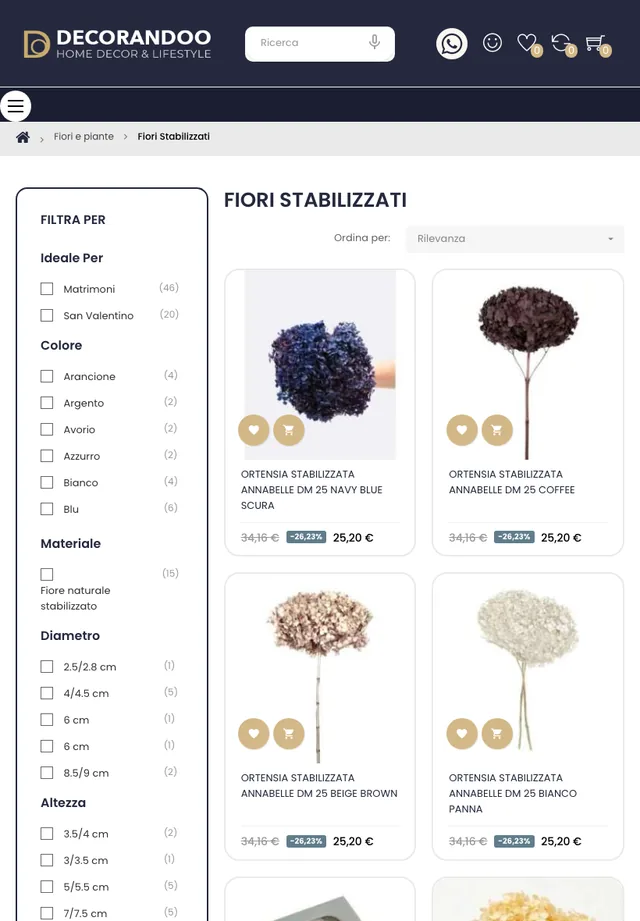 Pagina di categoria di Decorandoo su tablet