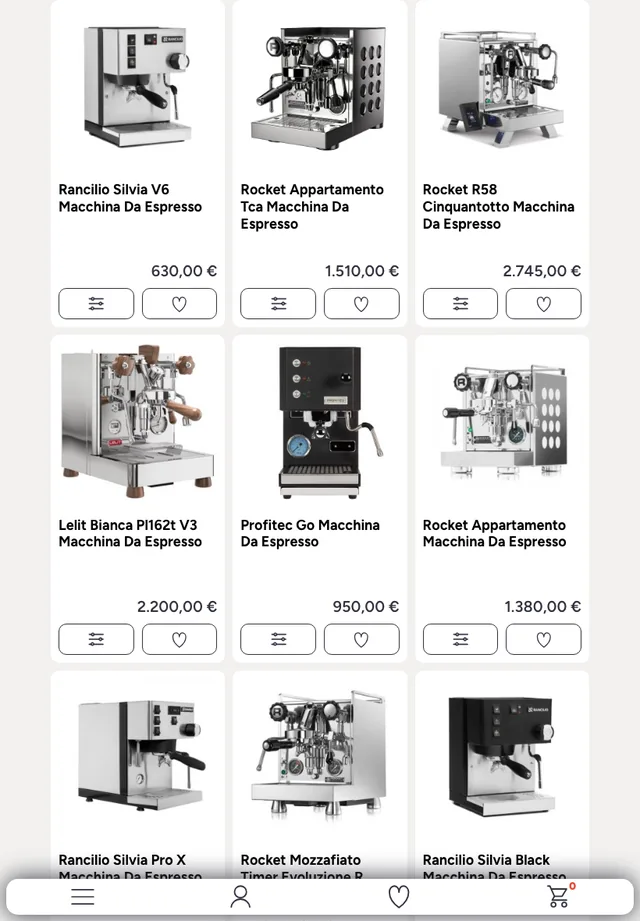 Pagina di categoria di Espresso Coffee Shop su tablet