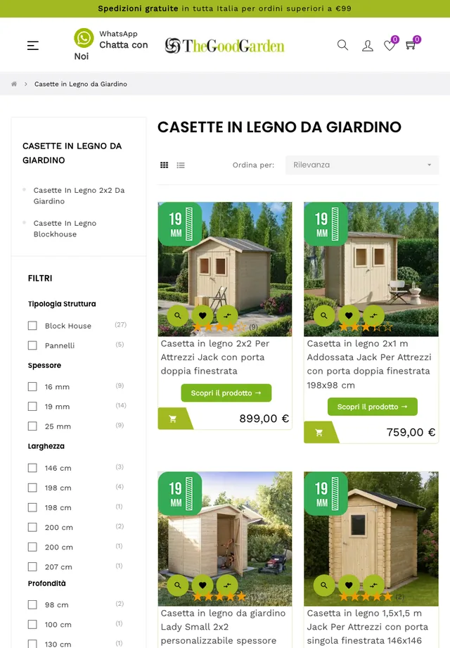 Pagina di categoria di TheGoodGarden su tablet